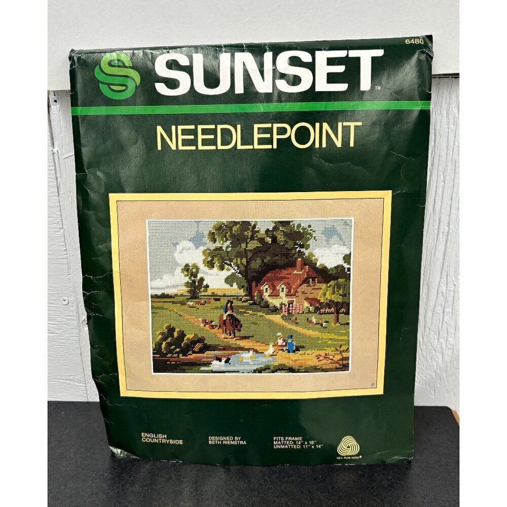 1983 Sunset Needlepoint English Countryside Beth Rienstra RTM Ki 100% Wool Yarn